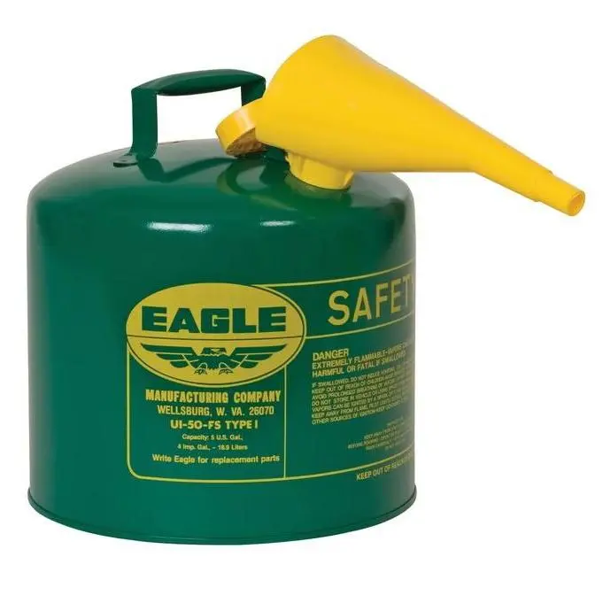 5-Gallon Green Type I Osha-Compliant Safety Can – Pre-Mix Fuel, With Integrated Funnel 1