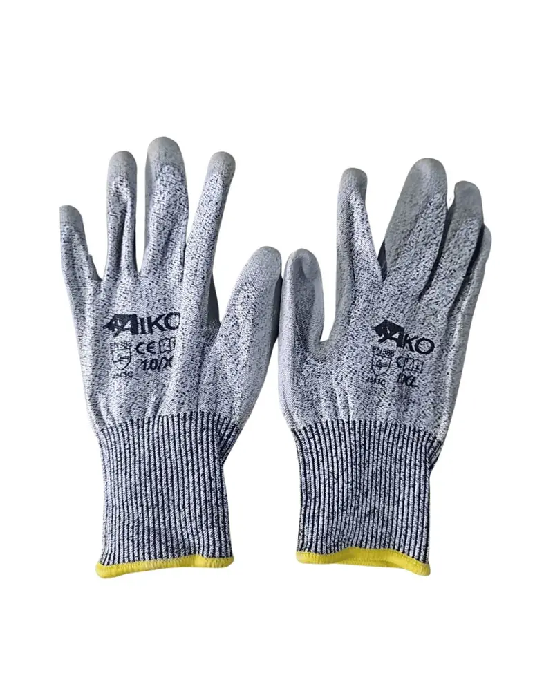 Aiko Glove-Or-Pu-G-Ak Cut-Resistant Pu Grey Gloves: Level 5 Protection, 10-Inch Length (4543D), 120 Pairs Per Carton 1