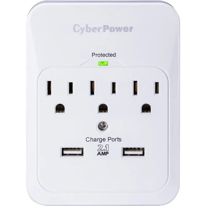 Cyberpower Compact Surge Protector – 3 Ac Outlets + 2 Usb Charging Ports 1