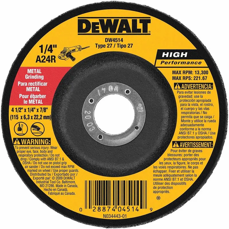 Dewalt 4.5-Inch Type 27 Hp Grinding Wheel – 7/8" Arbor, 25-Pack 1