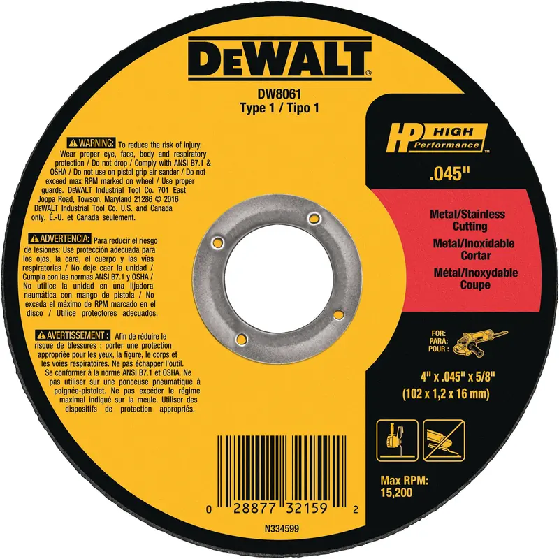 Dewalt 4-Inch Type 1 Cut-Off Wheel – 0.045" Thickness, 5/8" Arbor 1