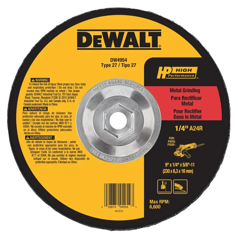 Dewalt 9-Inch Type 27 High-Performance Grinding Wheel – 1/4" Thick, 5/8-11 Arbor 1