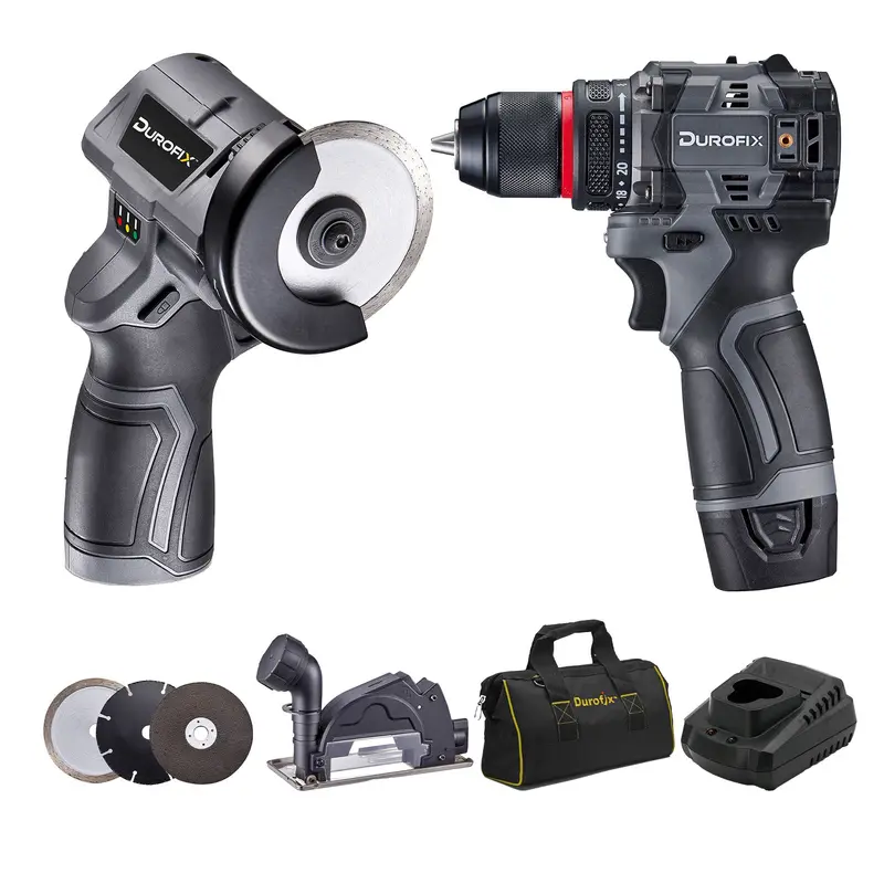 Durofix Rk12136-2-K3 G12 12V Cordless 3/8" Hammer Drill & 3" Cut-Off Tool Kit With Battery & Charger 1