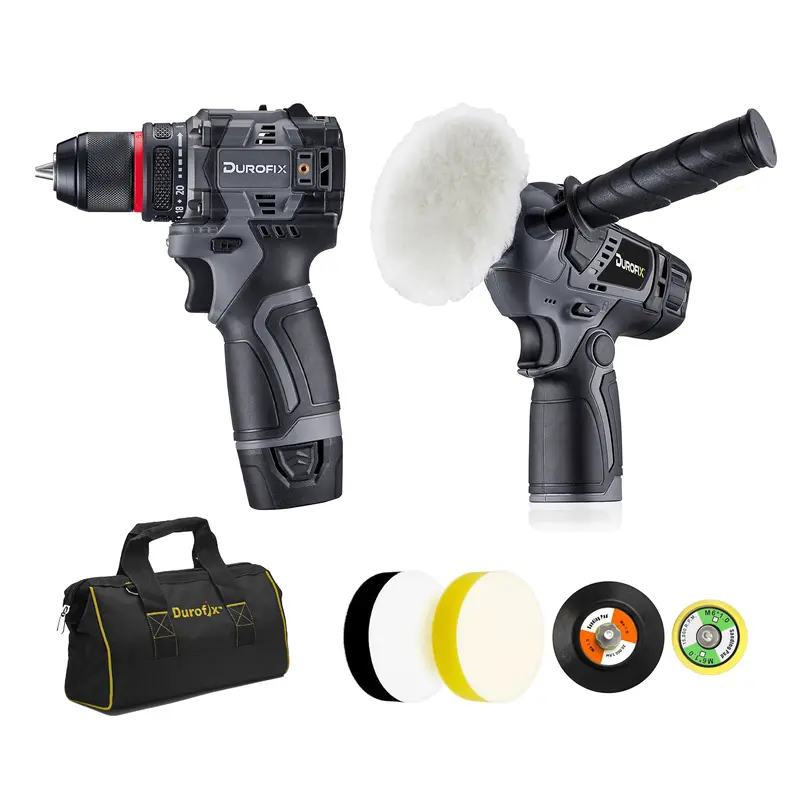 Durofix Rk12136-2-K6 G12 12V Cordless 3/8" Hammer Drill & 3" Polisher/Sander Kit With Battery & Charger 1