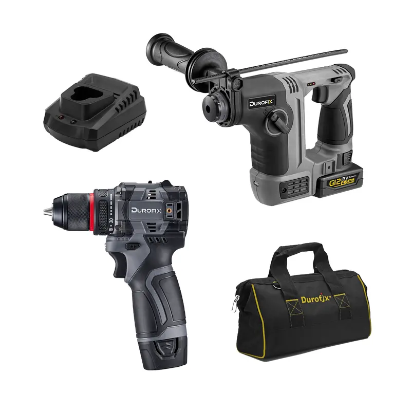 Durofix Rk12136-2-K7 G12 12V Cordless 3/8" Hammer Drill & Rotary Hammer Kit (1.3J Impact, W/ Battery & Charger) 1