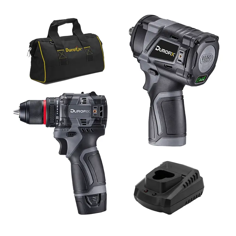 Durofix Rk12136-2-K8 G12 12V Cordless 3/8" Hammer Drill & 1/2" Impact Wrench Kit With Battery & Charger 1