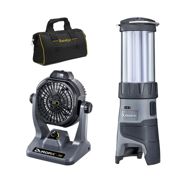 Durofix Rz1290-2-K11 G12 12V Cordless Jobsite Fan + Led Work Light (270 Cfm, Includes Battery & Charger) 1
