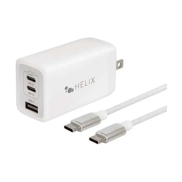 Helix 67W Gan Usb-C Wall Charger With Braided Cable – Compact White Power Adapter 1