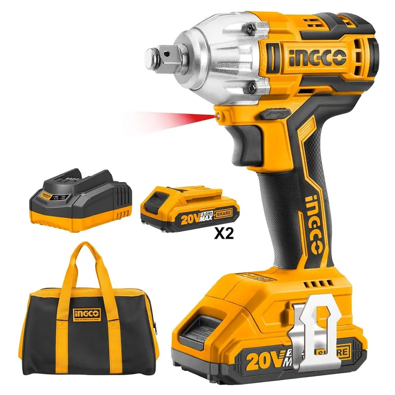 Ingco Ciwli2001 20V Brushless Impact Wrench – 300 N·M Max Torque, 3300 Rpm, Built-In Led, Dual Battery Kit 1
