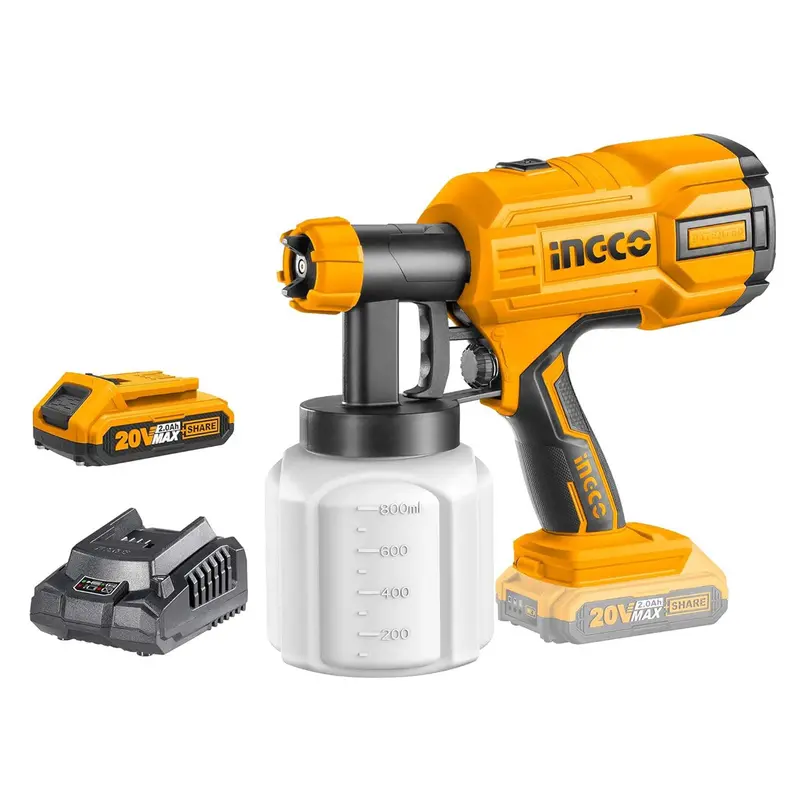 Ingco Csgli20402 20V Lithium-Ion Spray Gun – 800Ml Tank, Portable Electric Paint Sprayer For Diy Projects 1