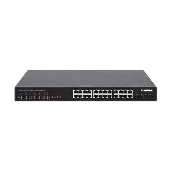 Intellinet 561761 24-Port Gigabit Poe+ Switch – 4×10G Sfp+, 370W Total Power Budget 1