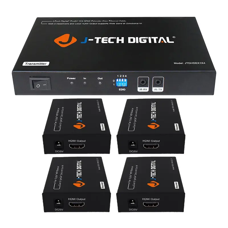 J-Tech Digital Hdmi 1×4 Extender Kit – 1080P @ 164Ft With Four Receivers 1