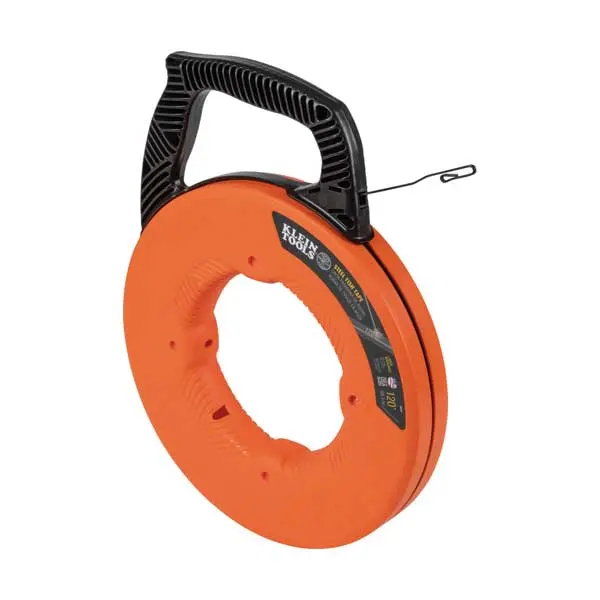 Klein Tools 56333 Fish Tape – 1/8-Inch × 120-Foot High-Carbon Steel Pulling Tape With Dual Handles 1