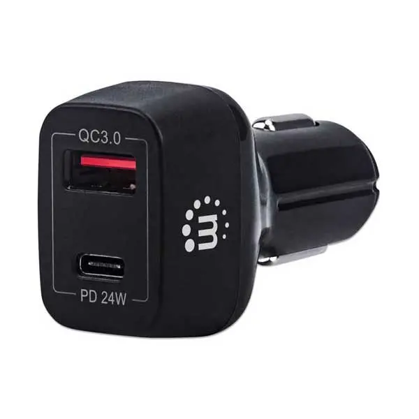 Manhattan 102063 42W Dual-Port Car Charger With Usb-C Pd And Usb-A Qc 3.0 1