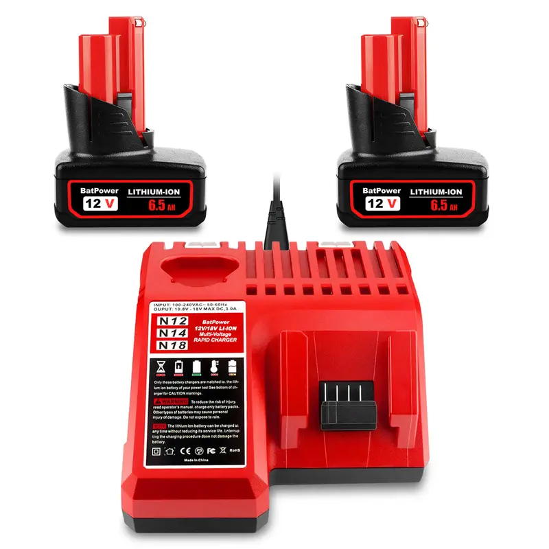 Milwaukee M12 12V 6.5Ah High-Capacity Lithium Battery & Charger Kit – 48-11-2460, Replaces 4.0Ah & 6.0Ah Models 2