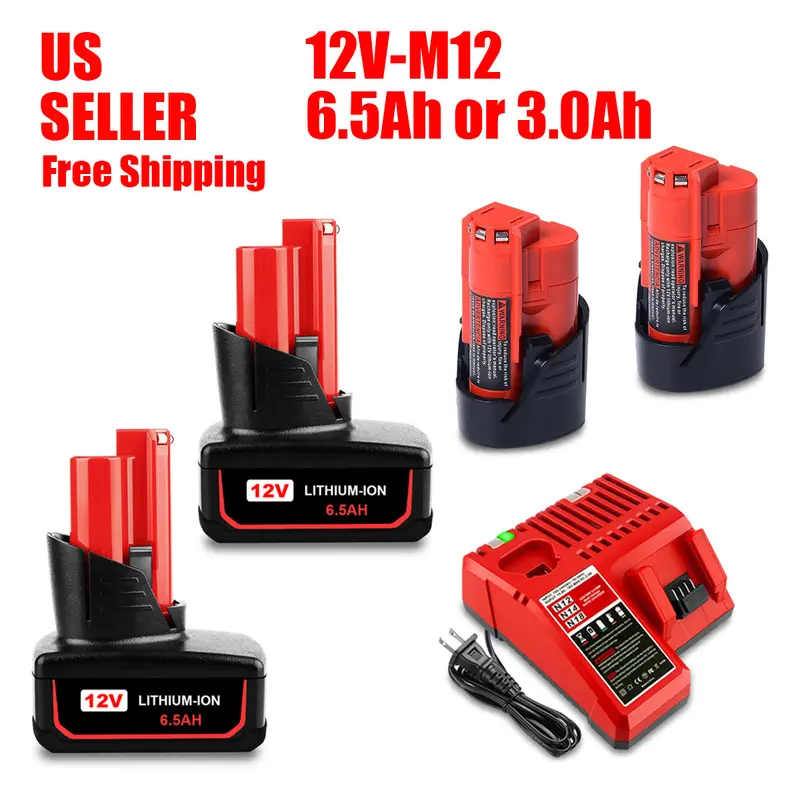 Milwaukee M12 12V Replacement Battery & Charger Kit – Compatible With M12 Cordless Tool Systems 1