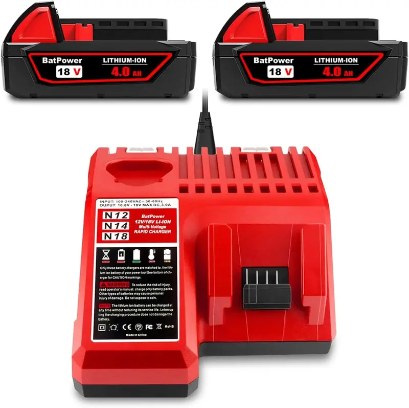 Milwaukee M18 18V 4.0Ah Compact Lithium Battery & Charger Combo – 48-11-1820, Compatible With 1.5–3.0Ah Models 2