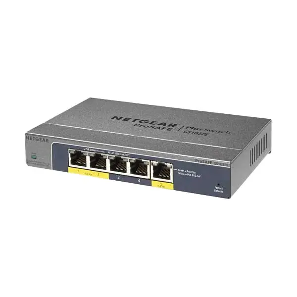 Netgear Gs105Pe Poe+ Switch – 5-Port Gigabit Ethernet With 2 Powered Ports (802.3Af/At) 1