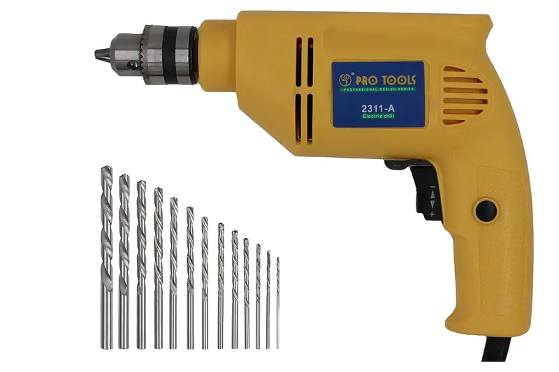 Pro Tools 2311-A 430W Adjustable-Speed Drill – 10Mm Keyless Chuck, Forward/Reverse, 2800 Rpm, 13-Piece Bit Kit 1