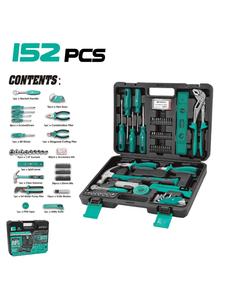 Pumpkin Home Mtc20521 152-Piece Diy Tool Kit – Complete Set With Portable Toolbox 1