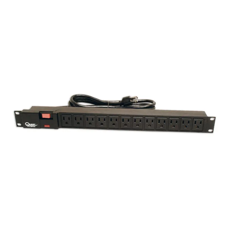 Quest Hps-12 1U Rack-Mount Surge Protector: 12-Outlet, 120V, 15A, Horizontal Design – Black 1