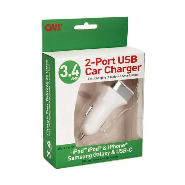 Qvs 2-Port Usb Smart Car Charger – Dual Quick-Charge Ports With Led Indicator 1