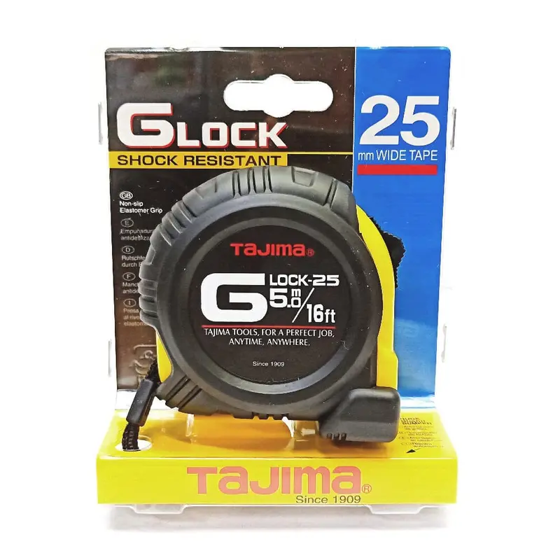 Tajima Glock-25 Shock-Resistant Tape Measure – 5.0M × 25Mm (16Ft) 1