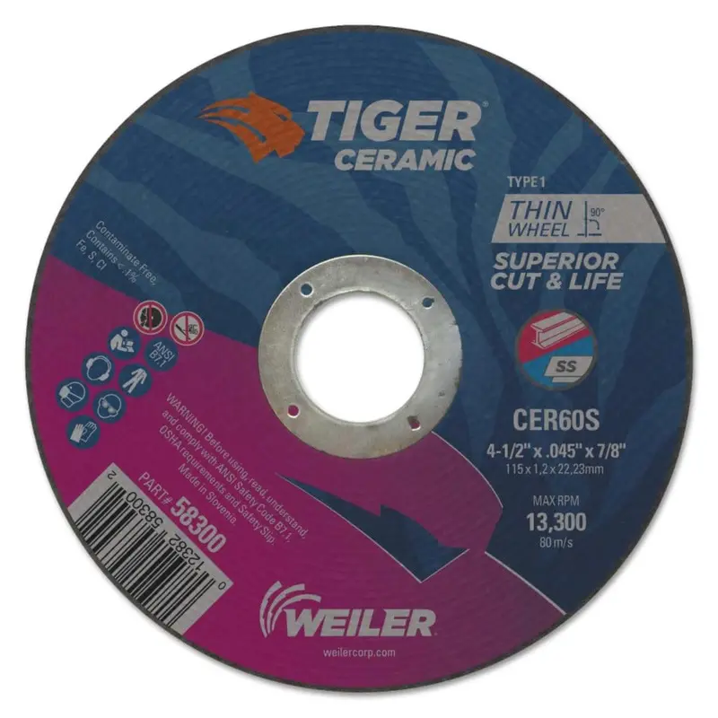 Weiler Tiger Ceramic Alumina Cut-Off Wheel – 7/8" Arbor, 10-Pack 1