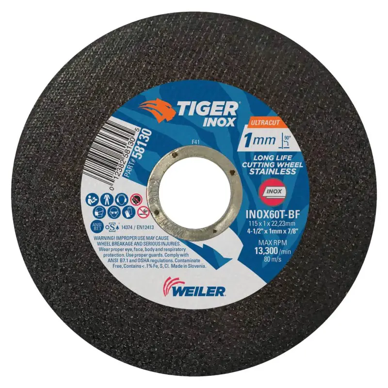 Weiler Tiger Inox Ultracut Thin Cutting Wheel – 7/8" Arbor, 50-Pack 1