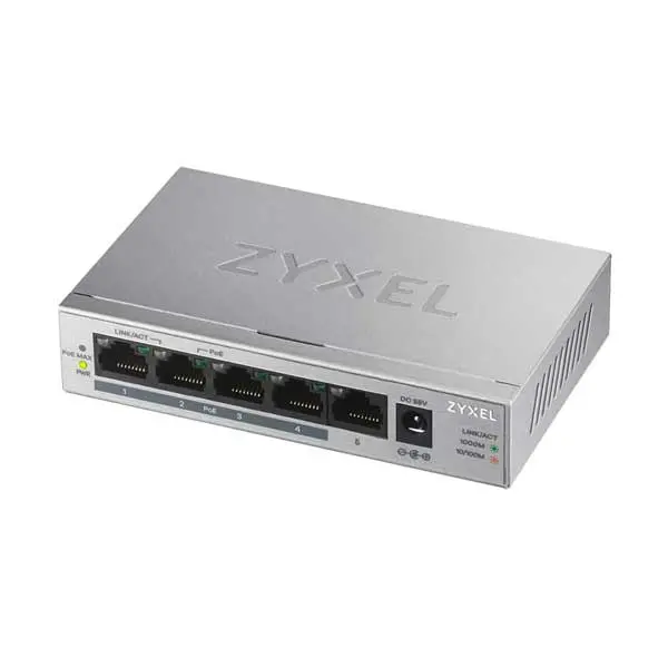 Zyxel Gs1005Hp 5-Port Gigabit Unmanaged Poe+ Switch – 60W Power Budget, Compact Desktop Form Factor 1