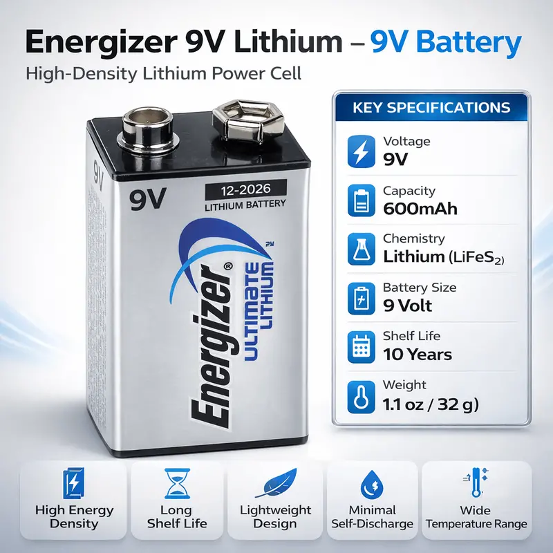 Energizer Ultimate Lithium 9V Non-Rechargeable Battery 1